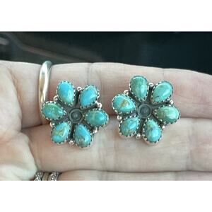 Native American Style Sterling Silver Turquoise Cluster Earrings Southwest